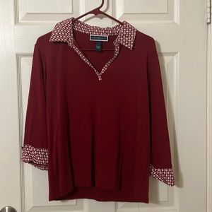 Womens Size Large, Karen Scott Red 3/4 Length Sleeve, Gently Used Top